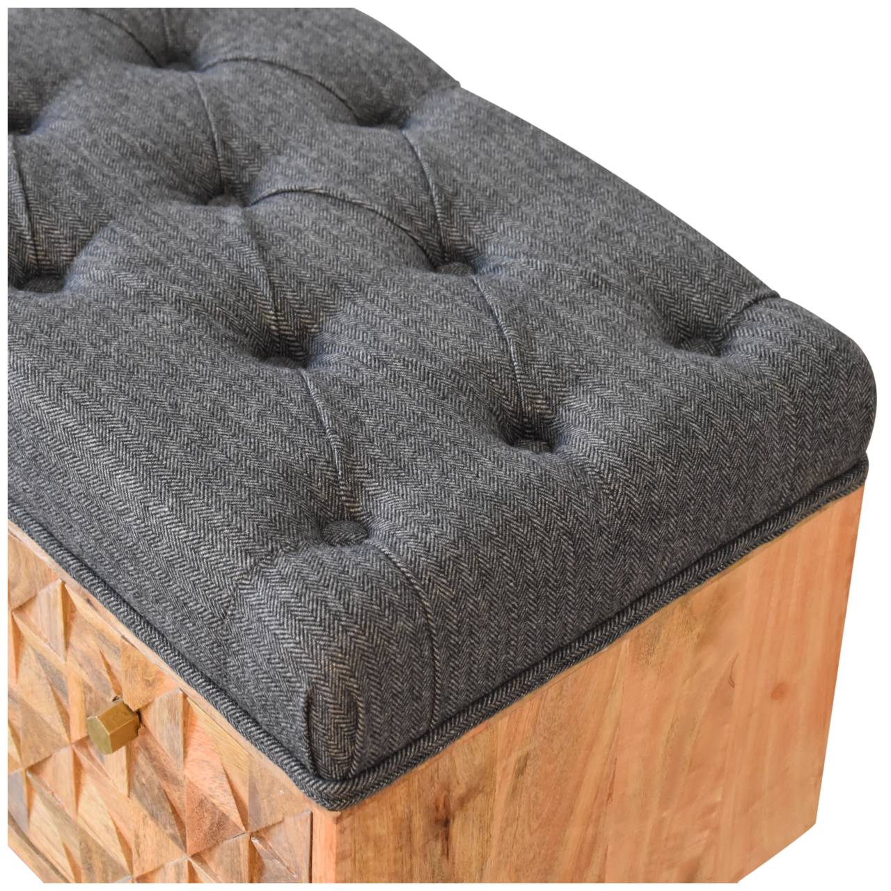 Mid-Century Modern 'U' Black Tweed Solid Woodapple Bench - Solid Mango Wood Seating Furniture for Entryway - product view...