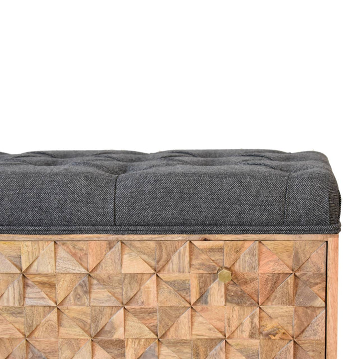 Mid-Century Modern 'U' Black Tweed Solid Woodapple Bench - Solid Mango Wood Seating Furniture for Entryway - product view...