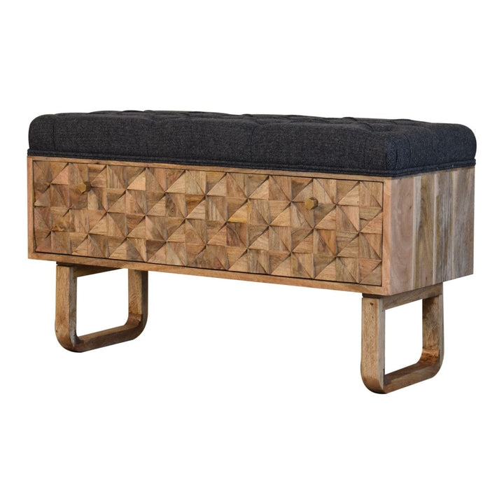 Mid-Century Modern 'U' Black Tweed Solid Woodapple Bench - Solid Mango Wood Seating Furniture for Entryway - product view...