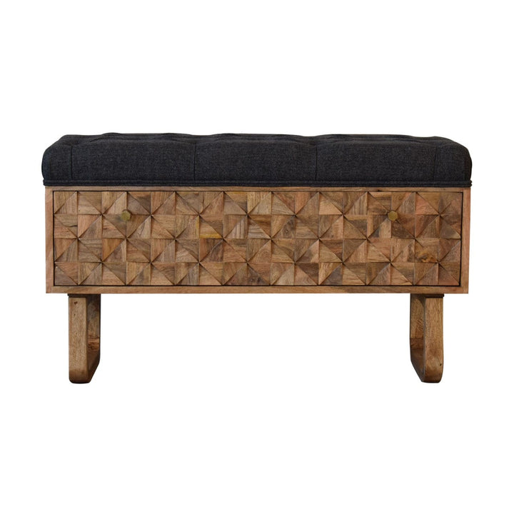 Mid-Century Modern 'U' Black Tweed Solid Woodapple Bench - Solid Mango Wood Seating Furniture for Entryway - product view...