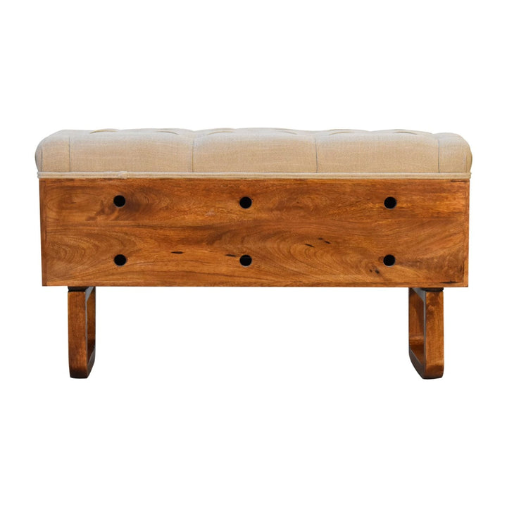 Mid-Century Modern 'U' Chestnut Bench - Solid Mango Wood Seating Furniture for Entryway - product view 10 showing...
