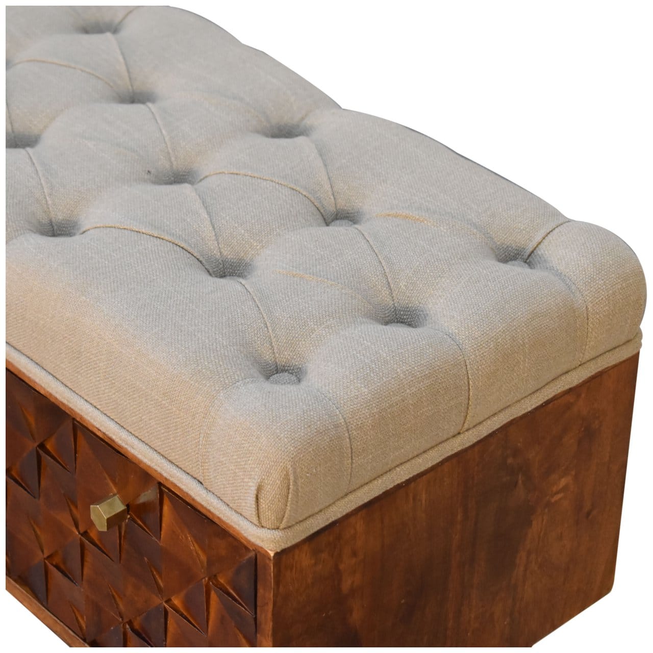 Mid-Century Modern 'U' Chestnut Bench - Solid Mango Wood Seating Furniture for Entryway - product view 7 showing...