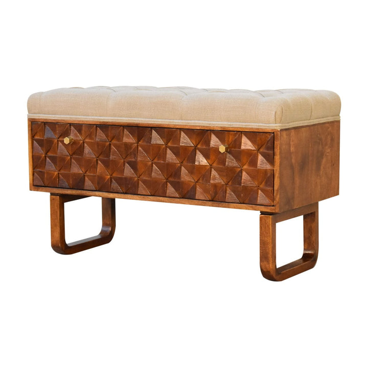 Mid-Century Modern 'U' Chestnut Bench - Solid Mango Wood Seating Furniture for Entryway - main view showing handcrafted...