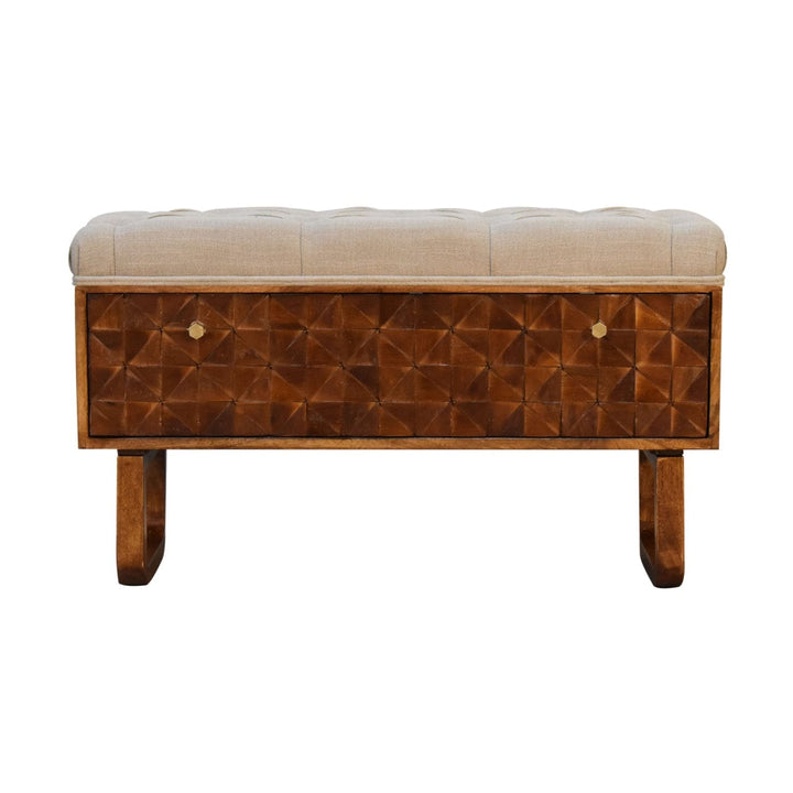 Mid-Century Modern 'U' Chestnut Bench - Solid Mango Wood Seating Furniture for Entryway - product view 3 showing...