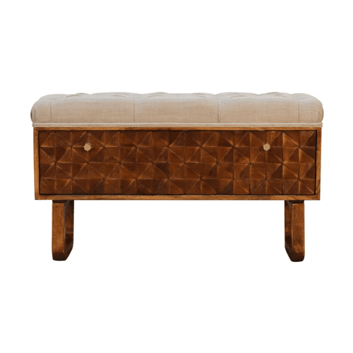 Mid-Century Modern 'U' Chestnut Bench - Solid Mango Wood Seating Furniture for Entryway - product view 2 showing...