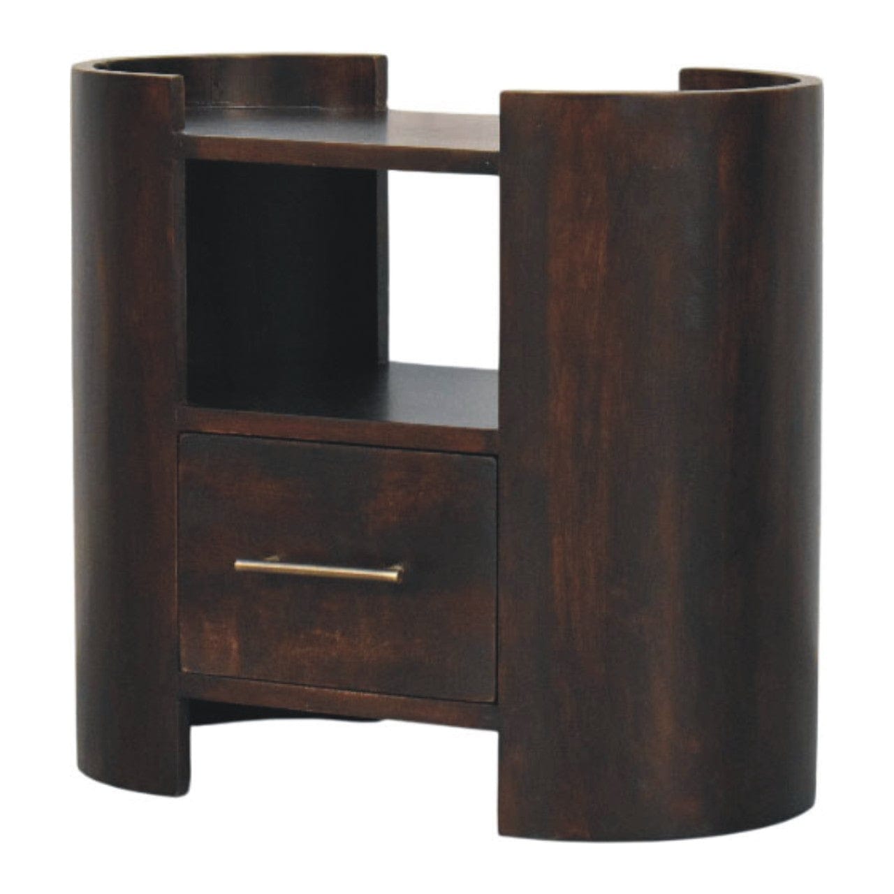 Valencia Nightstand - Solid Mango Wood Bedside Table for Bedroom - product view 3 showing handcrafted solid mango wood...