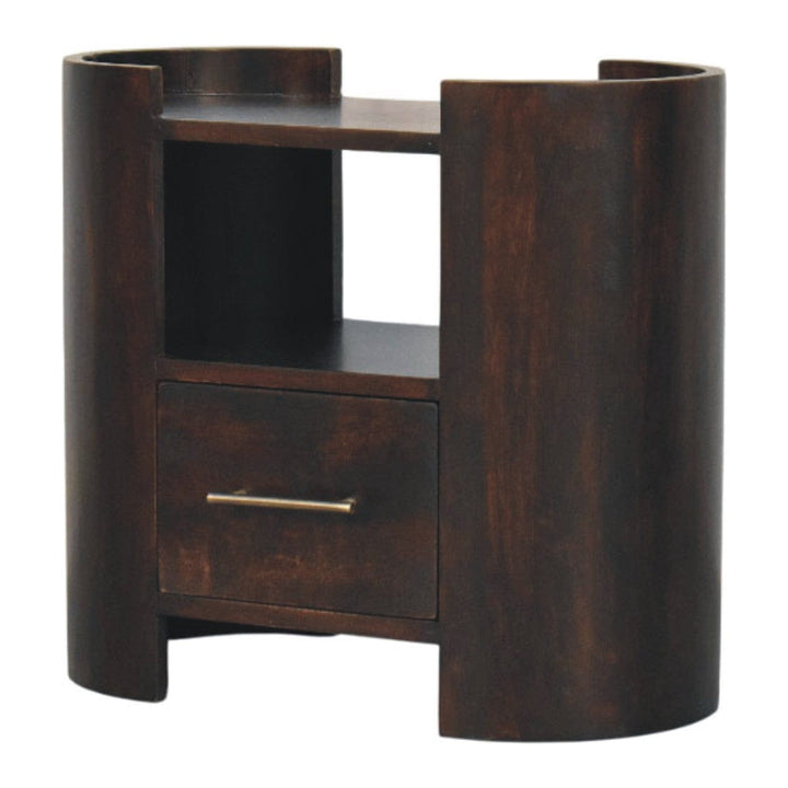 Valencia Nightstand - Solid Mango Wood Bedside Table for Bedroom - product view 3 showing handcrafted solid mango wood...