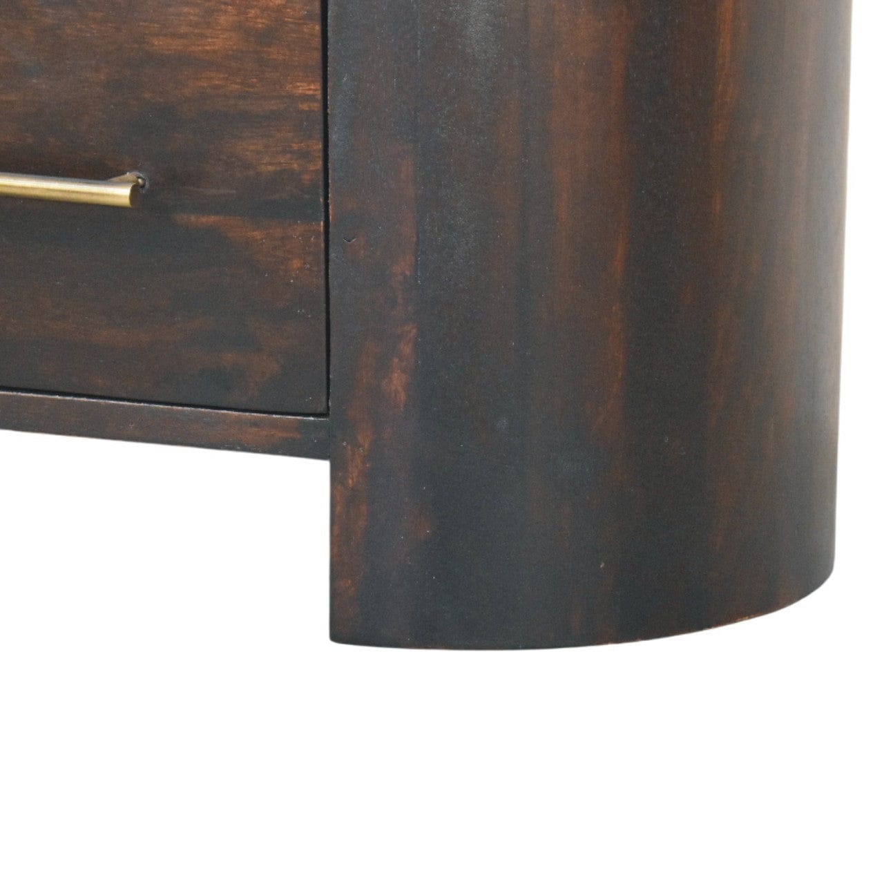 Mid-Century Modern Velvet Mocha Curve Nightstand - Solid Mango Wood Bedside Table for Bedroom - product view 9 showing...