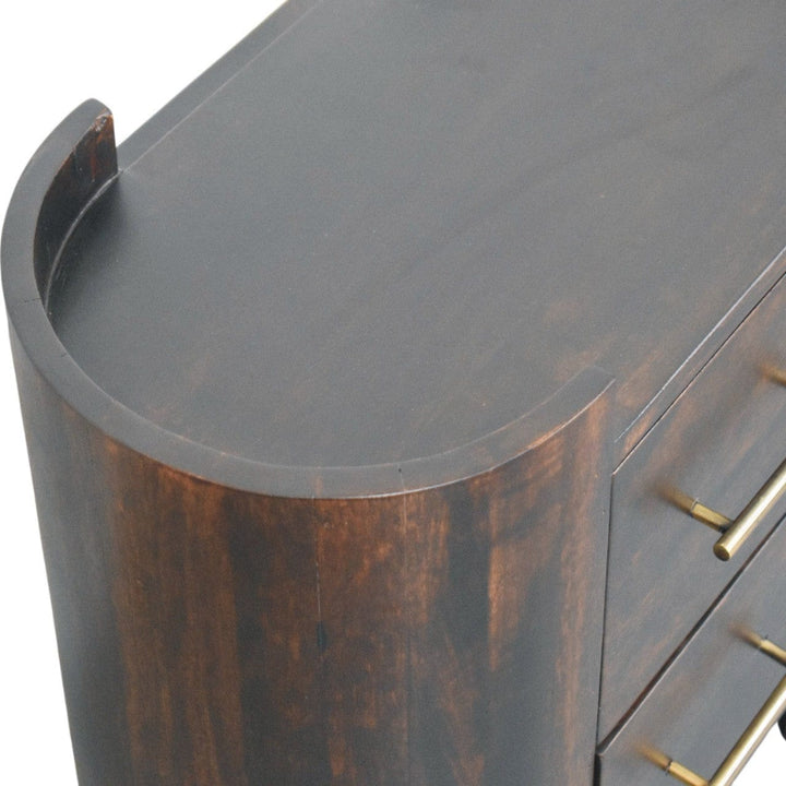 Mid-Century Modern Velvet Mocha Curve Nightstand - Solid Mango Wood Bedside Table for Bedroom - product view 6 showing...
