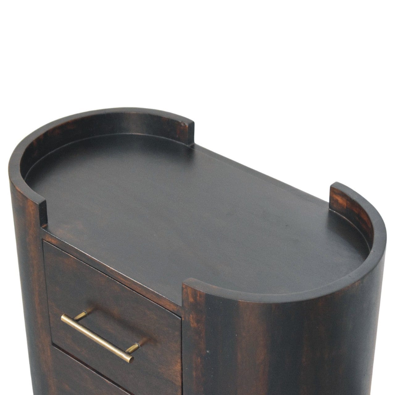 Mid-Century Modern Velvet Mocha Curve Nightstand - Solid Mango Wood Bedside Table for Bedroom - product view 5 showing...
