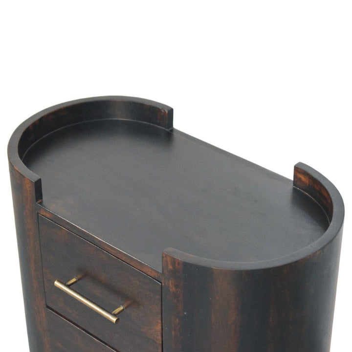 Mid-Century Modern Velvet Mocha Curve Nightstand - Solid Mango Wood Bedside Table for Bedroom - product view 5 showing...