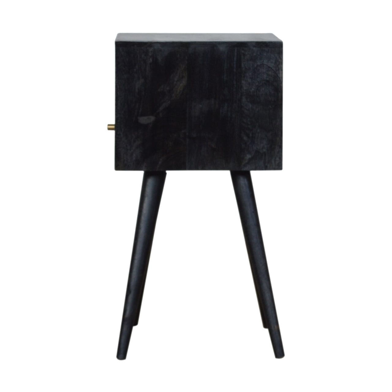 Mini Ash Black Nightstand - Solid Mango Wood Bedside Table for Bedroom - product view 8 showing handcrafted solid mango...