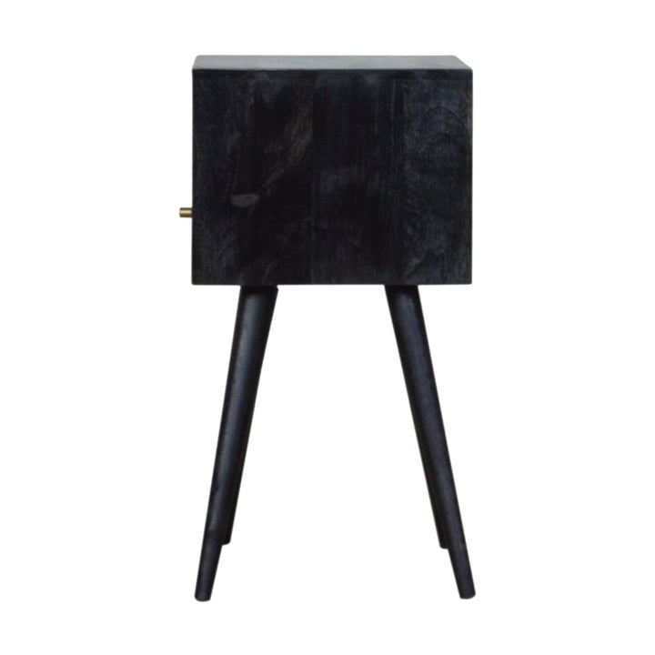 Mini Ash Black Nightstand - Solid Mango Wood Bedside Table for Bedroom - product view 8 showing handcrafted solid mango...