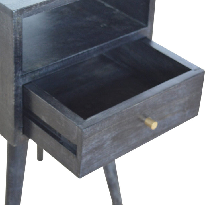 Mini Ash Black Nightstand - Solid Mango Wood Bedside Table for Bedroom - product view 7 showing handcrafted solid mango...