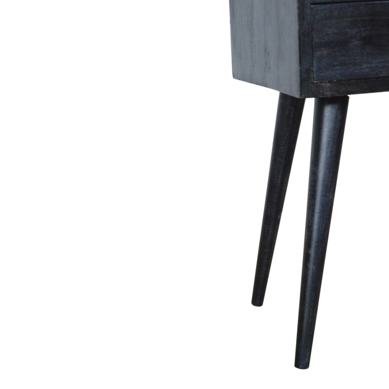 Mini Ash Black Nightstand - Solid Mango Wood Bedside Table for Bedroom - product view 6 showing handcrafted solid mango...