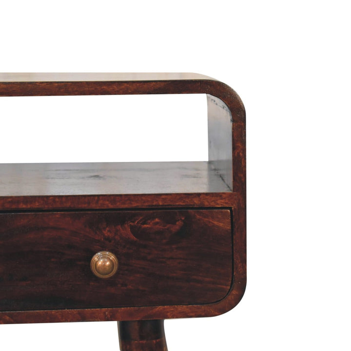 Mini California Walnut Curved Console Table - Solid Mango Wood Hallway Console for Entryway - product view 4 showing...