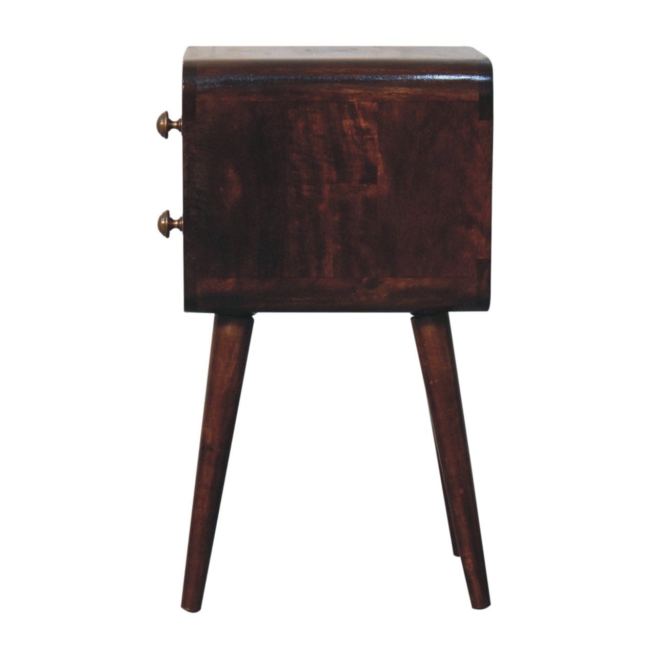 Mini California Walnut Curved Nightstand - Solid Mango Wood Bedside Table for Bedroom - product view 8 showing...
