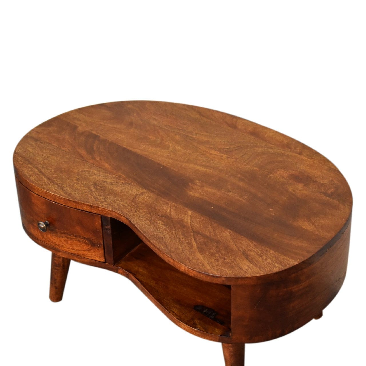 Mini Chesnut Wave Coffee Table - Solid Mango Wood Center Table for Living Room - product view 6 showing handcrafted solid...