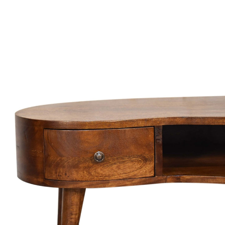 Mini Chesnut Wave Coffee Table - Solid Mango Wood Center Table for Living Room - product view 5 showing handcrafted solid...