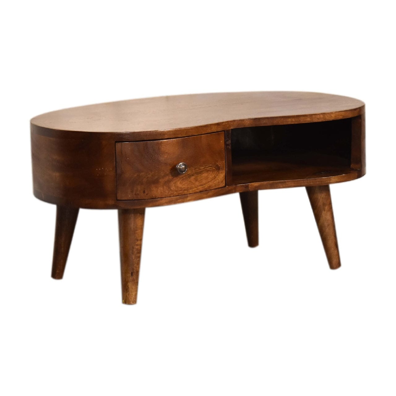 Mini Chesnut Wave Coffee Table - Solid Mango Wood Center Table for Living Room - product view 4 showing handcrafted solid...