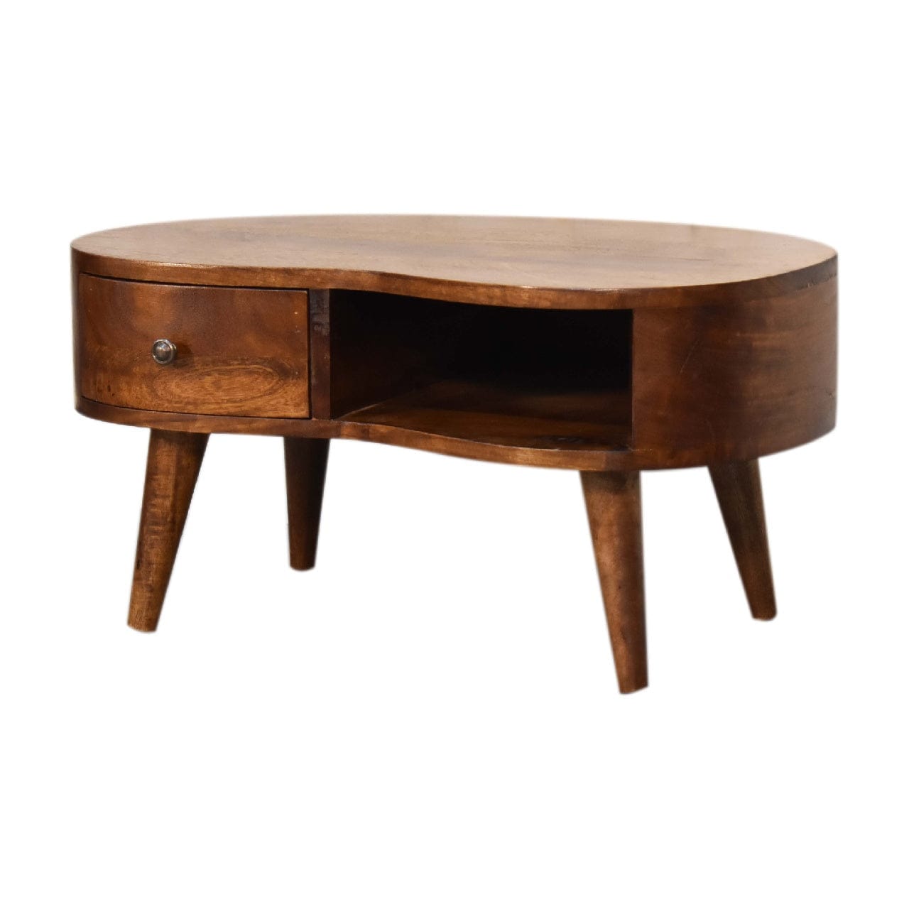 Mini Chesnut Wave Coffee Table - Solid Mango Wood Center Table for Living Room - product view 3 showing handcrafted solid...
