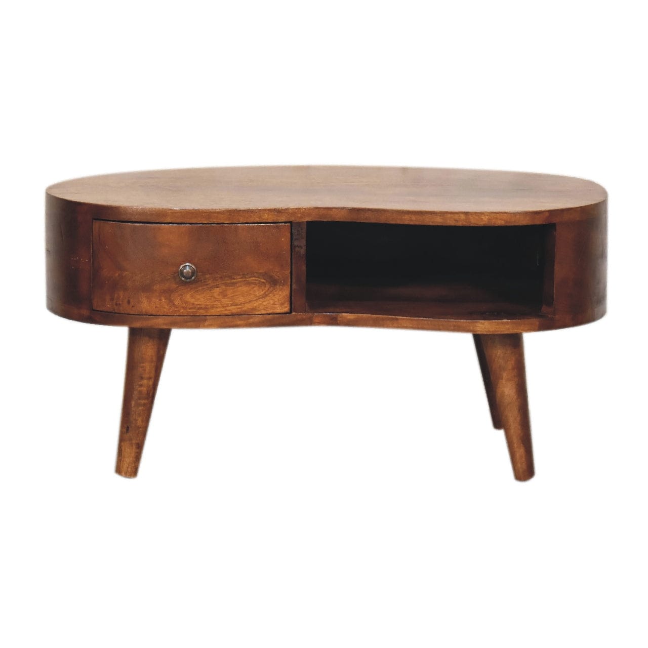 Mini Chesnut Wave Coffee Table - Solid Mango Wood Center Table for Living Room - product view 2 showing handcrafted solid...