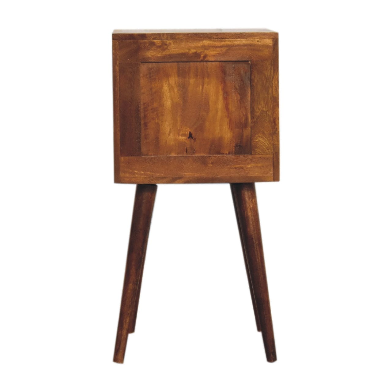 Mini Chestnut Cube 2 Drawer Nightstand - Solid Mango Wood Bedside Table for Bedroom - product view 9 showing handcrafted...