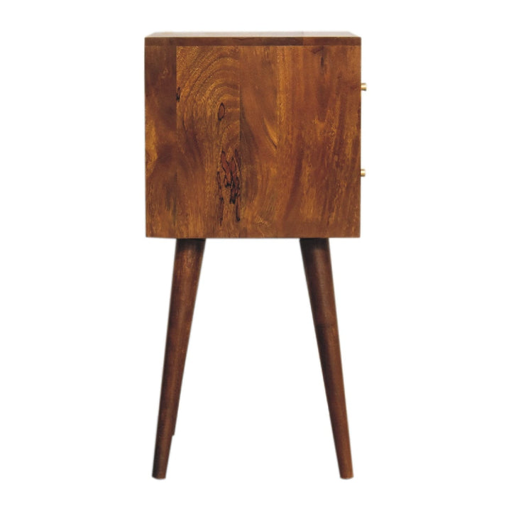 Mini Chestnut Cube 2 Drawer Nightstand - Solid Mango Wood Bedside Table for Bedroom - product view 8 showing handcrafted...