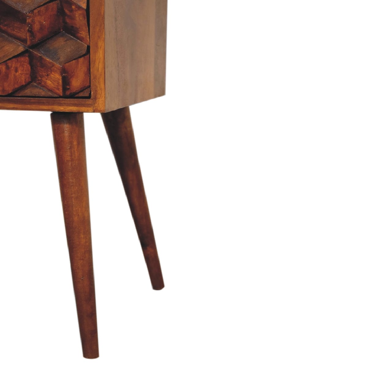 Mini Chestnut Cube 2 Drawer Nightstand - Solid Mango Wood Bedside Table for Bedroom - product view 7 showing handcrafted...