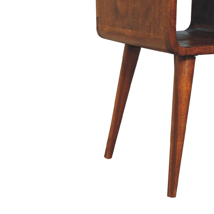 Mini Chestnut Curve Lower Nightstand - Solid Mango Wood Bedside Table for Bedroom - product view 8 showing handcrafted...