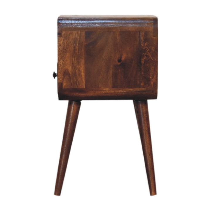 Mini Chestnut Curve Open Nightstand - Solid Mango Wood Bedside Table for Bedroom - product view 9 showing handcrafted...