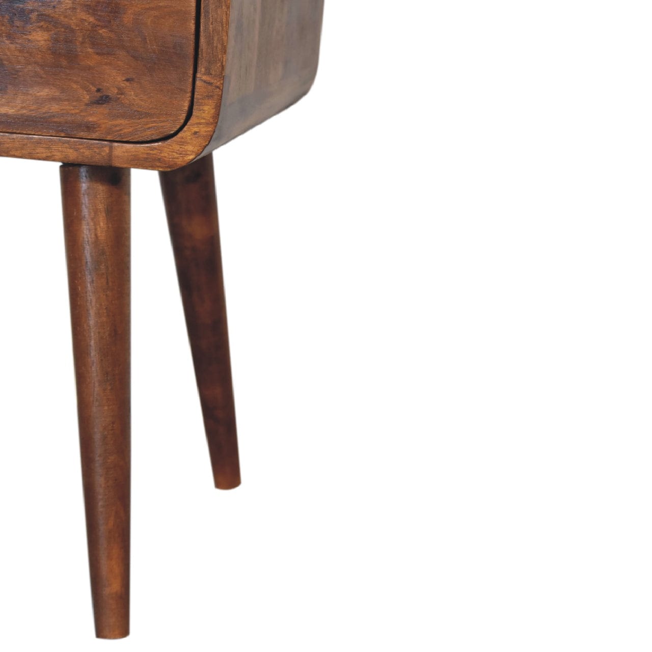 Mini Chestnut Curve Open Nightstand - Solid Mango Wood Bedside Table for Bedroom - product view 8 showing handcrafted...