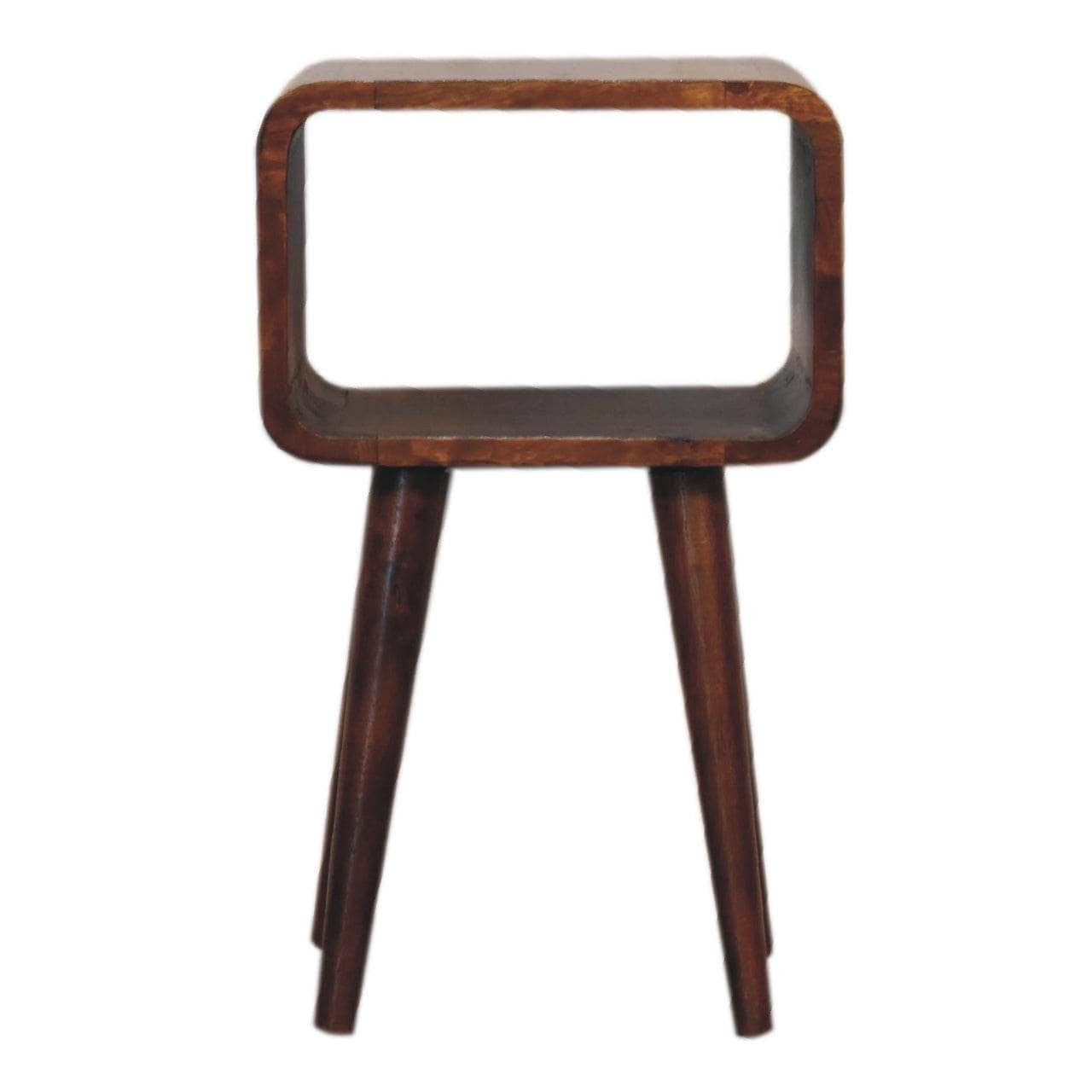Mini Chestnut Curved Open Nightstand - Solid Mango Wood Bedside Table for Bedroom - product view 2 showing handcrafted...