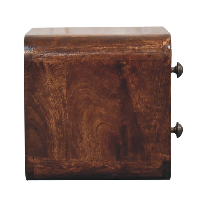 Mini Curved California Walnut Floating Nightstand - Solid Mango Wood Bedside Table for Bedroom - product view 7 showing...