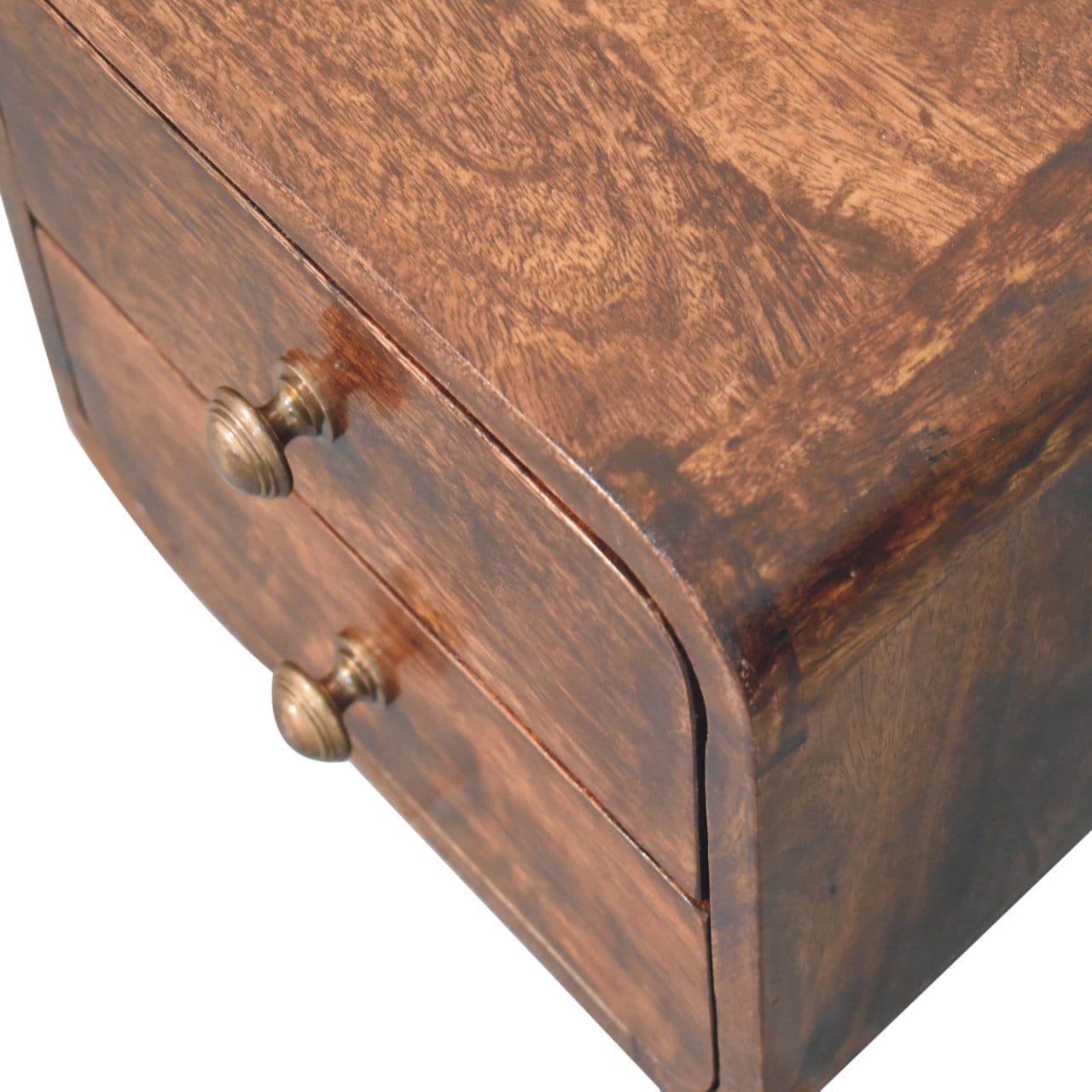 Mini Curved California Walnut Floating Nightstand - Solid Mango Wood Bedside Table for Bedroom - product view 5 showing...