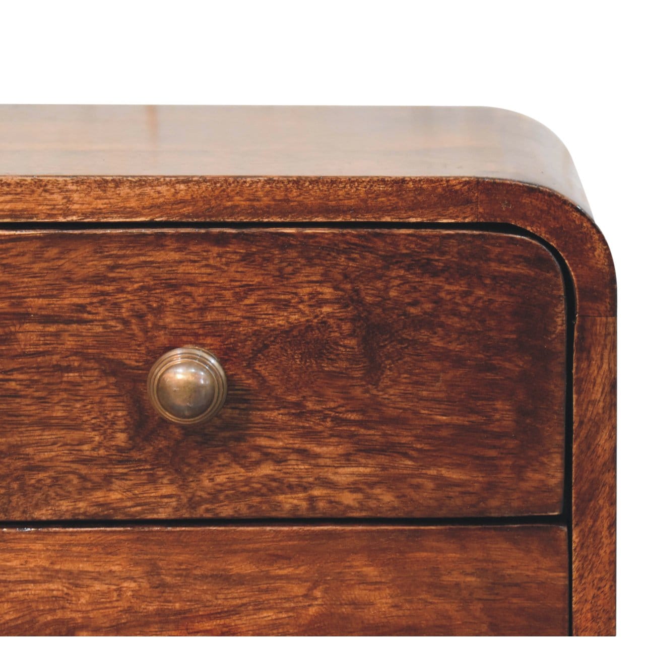 Mini Curved California Walnut Floating Nightstand - Solid Mango Wood Bedside Table for Bedroom - product view 4 showing...