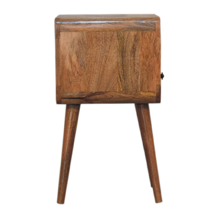 Mini Curved Nightstand - Solid Mango Wood Bedside Table for Bedroom - product view 9 showing handcrafted solid mango wood...