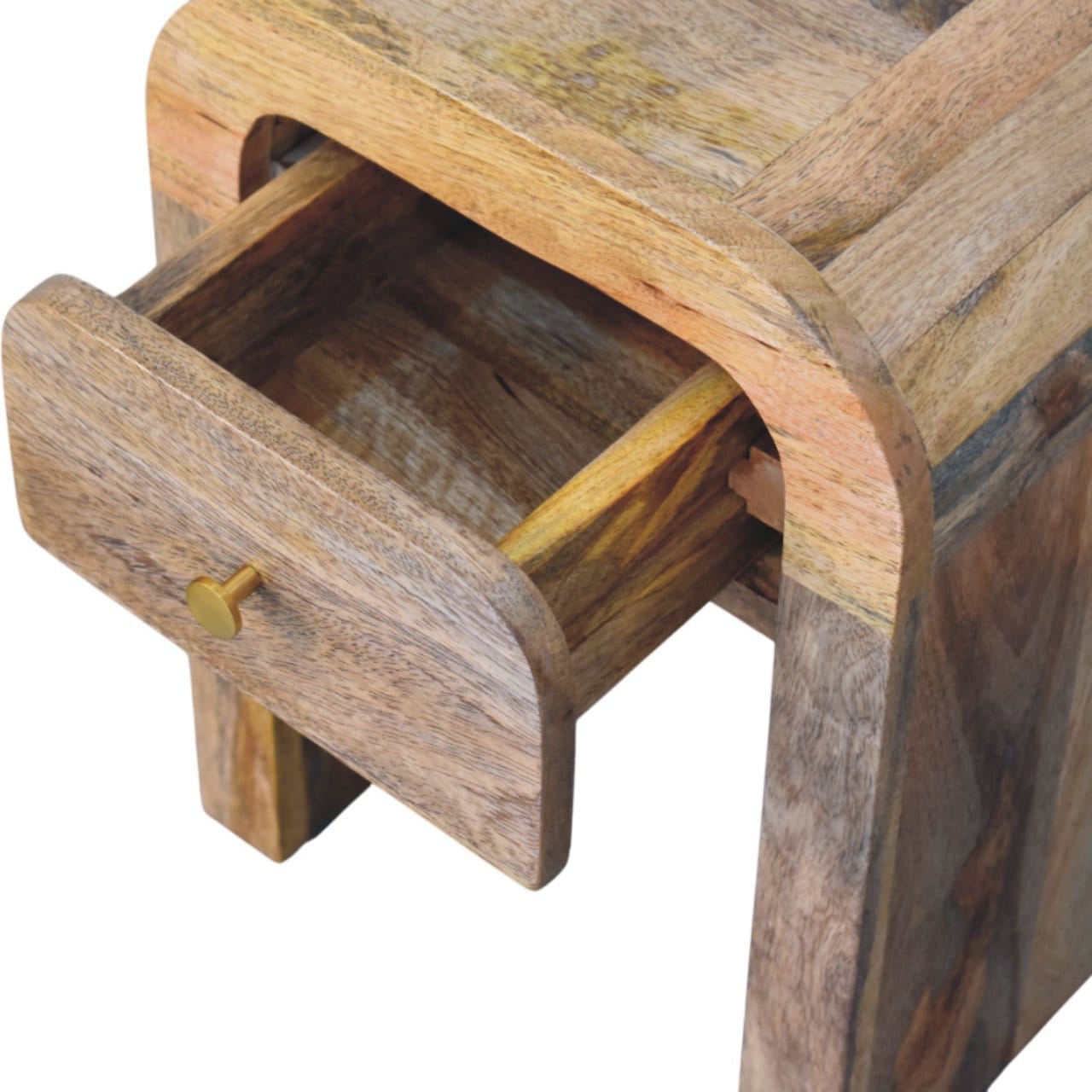Mini Darcy Oak-ish Nightstand - Solid Mango Wood Bedside Table for Bedroom - product view 6 showing handcrafted solid...