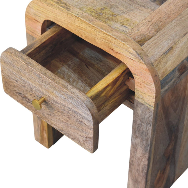 Mini Darcy Oak-ish Nightstand - Solid Mango Wood Bedside Table for Bedroom - product view 6 showing handcrafted solid...