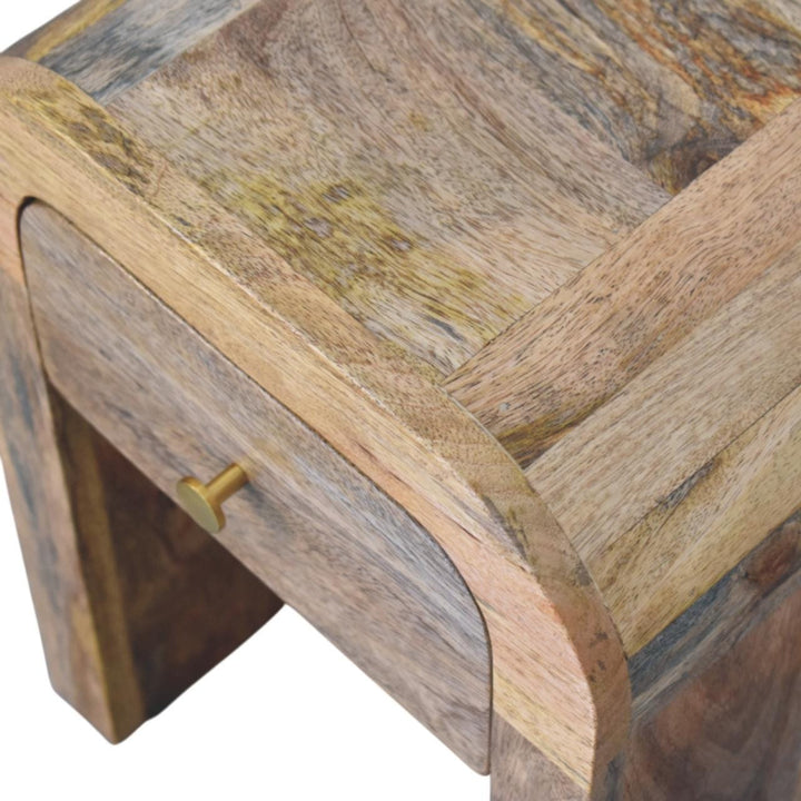 Mini Darcy Oak-ish Nightstand - Solid Mango Wood Bedside Table for Bedroom - product view 5 showing handcrafted solid...