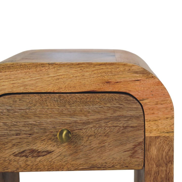 Mini Darcy Oak-ish Nightstand - Solid Mango Wood Bedside Table for Bedroom - product view 4 showing handcrafted solid...