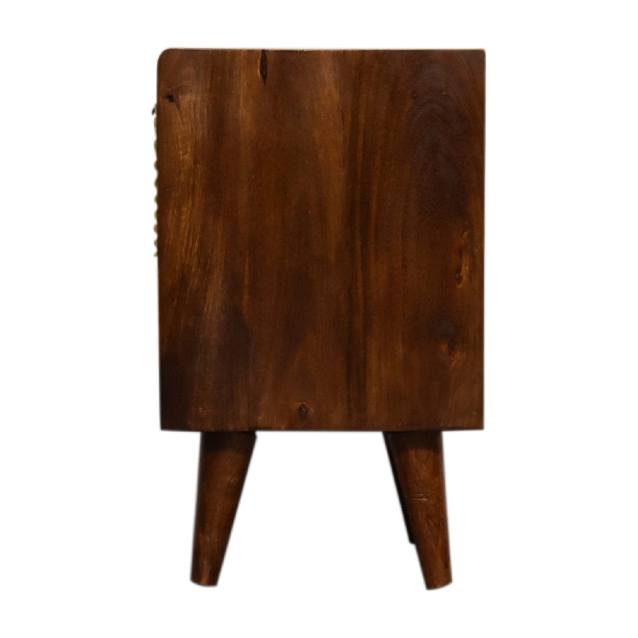 Mini Gold 1 Drawer Nightstand - Solid Mango Wood Bedside Table for Bedroom - product view 9 showing handcrafted solid...