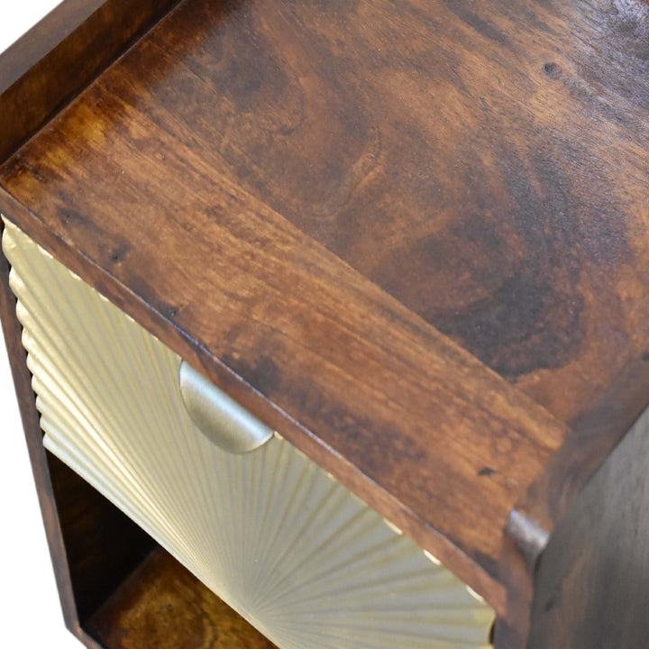 Mini Gold 1 Drawer Nightstand - Solid Mango Wood Bedside Table for Bedroom - product view 6 showing handcrafted solid...