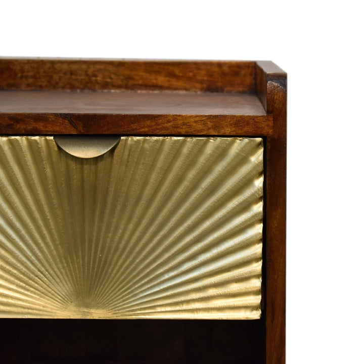 Mini Gold 1 Drawer Nightstand - Solid Mango Wood Bedside Table for Bedroom - product view 5 showing handcrafted solid...