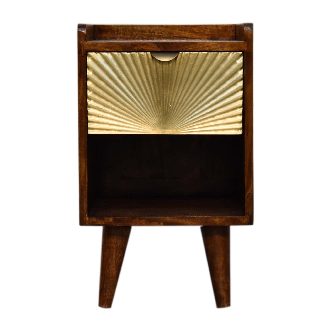 Mini Gold 1 Drawer Nightstand - Solid Mango Wood Bedside Table for Bedroom - product view 2 showing handcrafted solid...