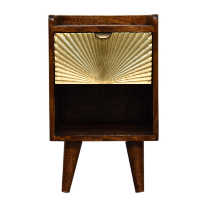 Mini Gold 1 Drawer Nightstand - Solid Mango Wood Bedside Table for Bedroom - product view 2 showing handcrafted solid...
