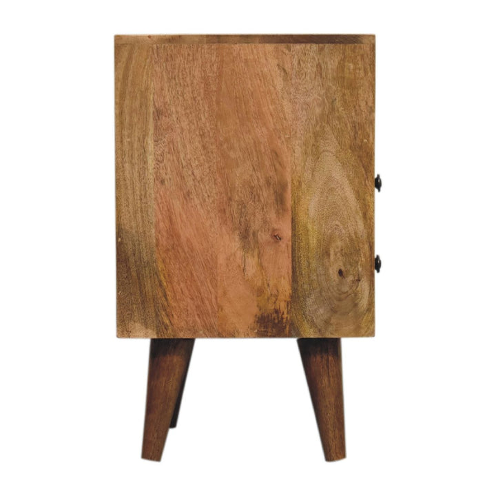 Mini Oak-ish Classic Open Nightstand - Solid Mango Wood Bedside Table for Bedroom - product view 9 showing handcrafted...