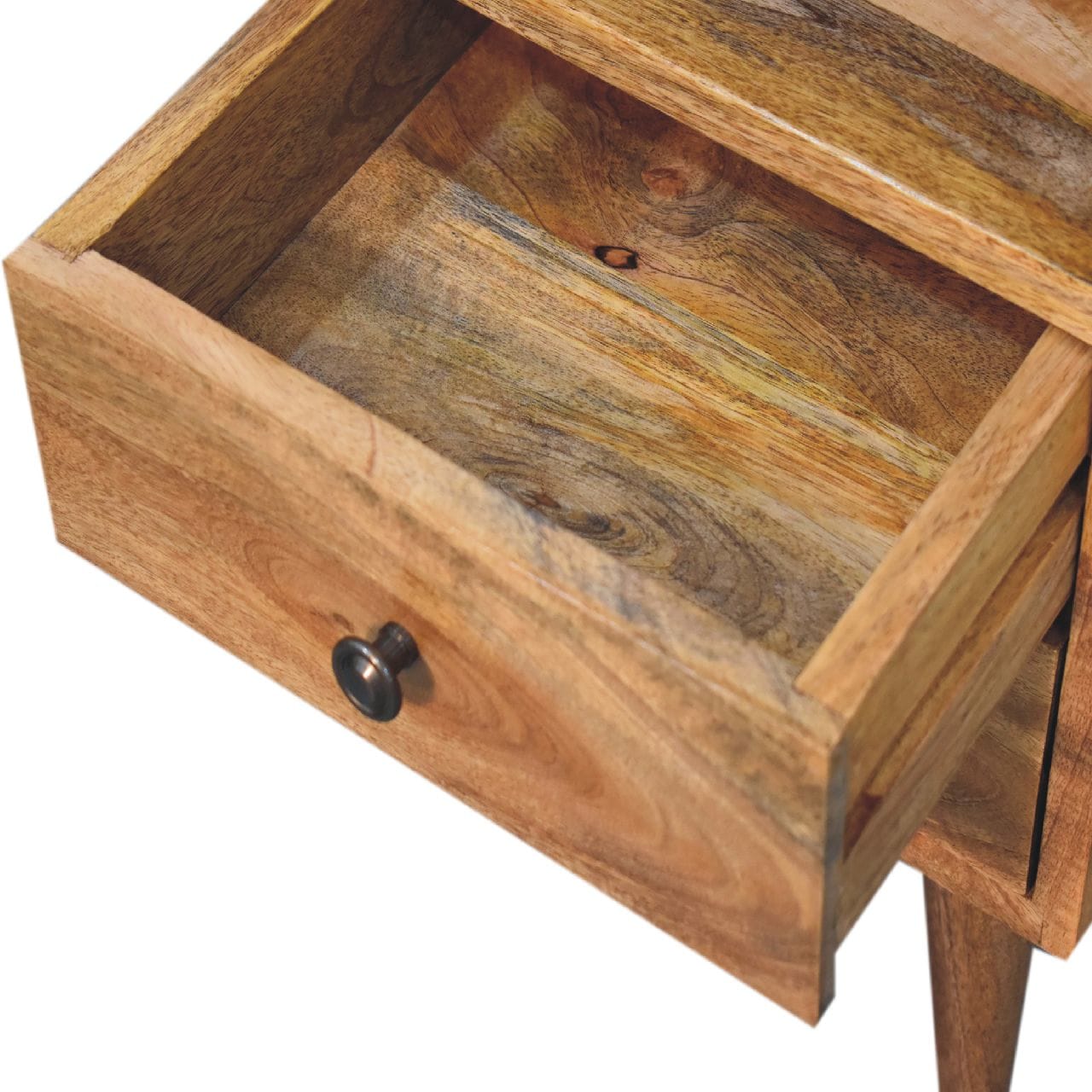 Mini Oak-ish Classic Open Nightstand - Solid Mango Wood Bedside Table for Bedroom - product view 7 showing handcrafted...