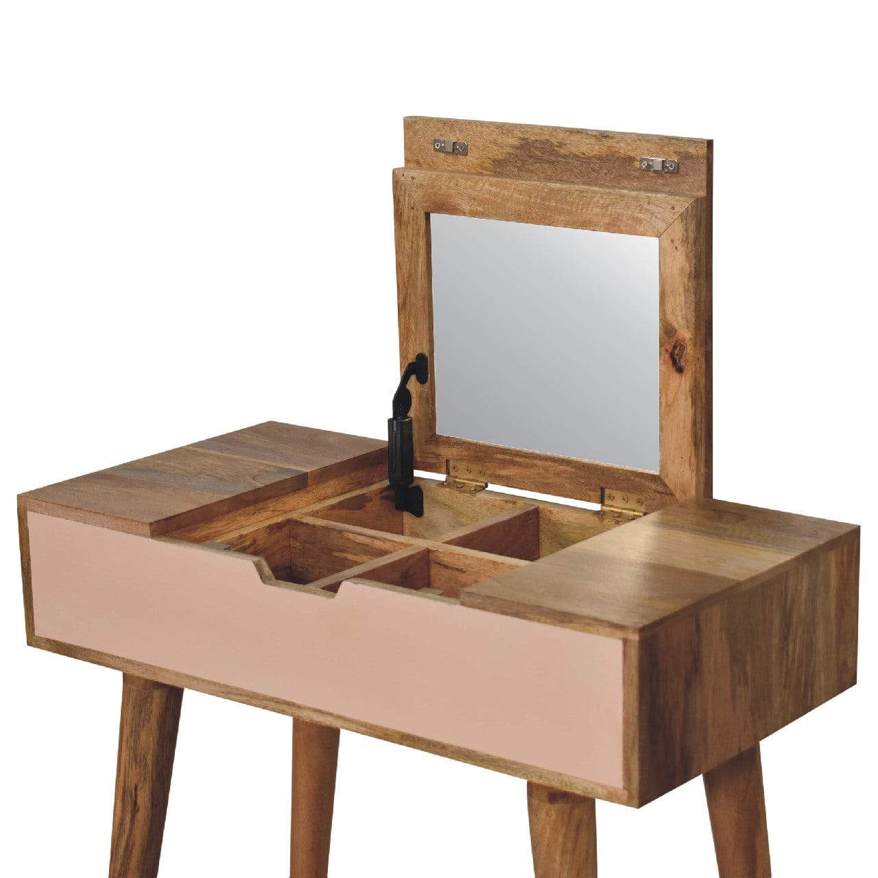 Mini Pink Dressing Table - Solid Mango Wood Vanity Table for Bedroom - product view 7 showing handcrafted solid mango...