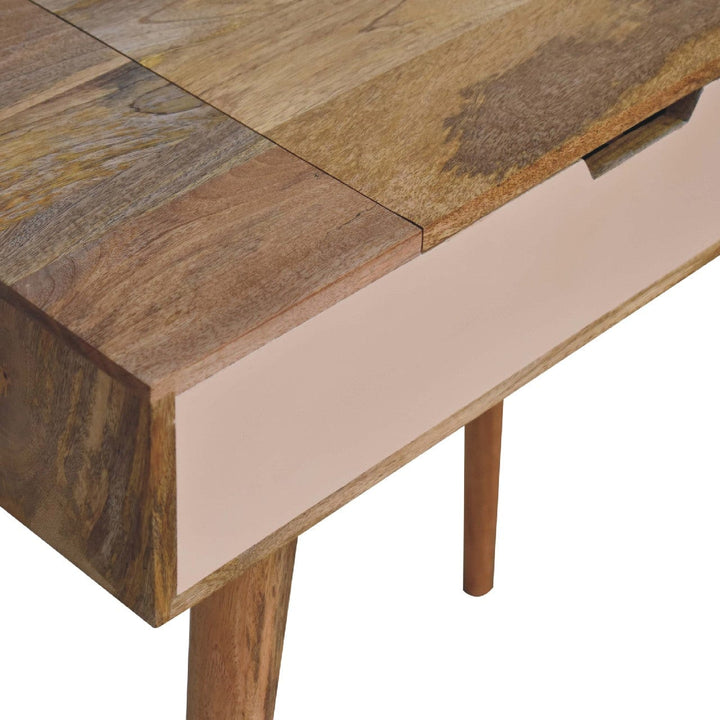 Mini Pink Dressing Table - Solid Mango Wood Vanity Table for Bedroom - product view 6 showing handcrafted solid mango...